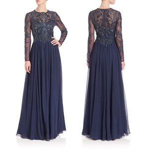 BASIX BLACK LABEL Long-Sleeve Beaded Gown